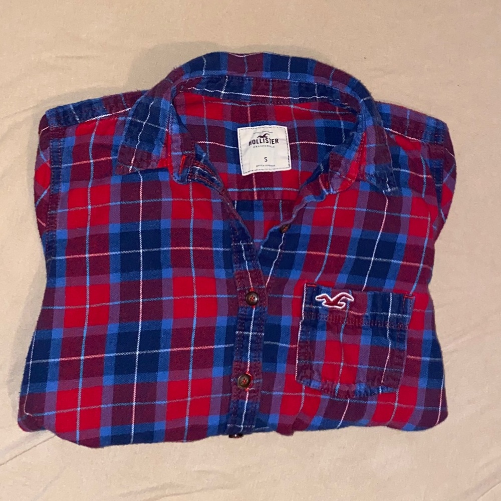 Hollister Blue & Red Flannel Button Down Shirt